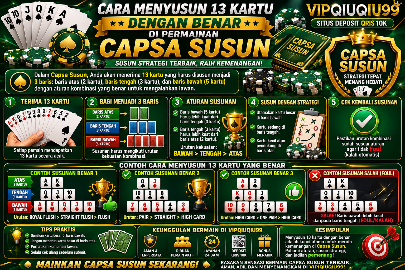 Cara Menyusun 13 Kartu dengan Benar di Capsa Susun