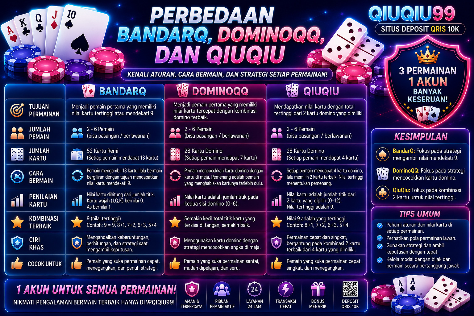 Perbedaan Game BandarQ, DominoQQ, dan QiuQiu